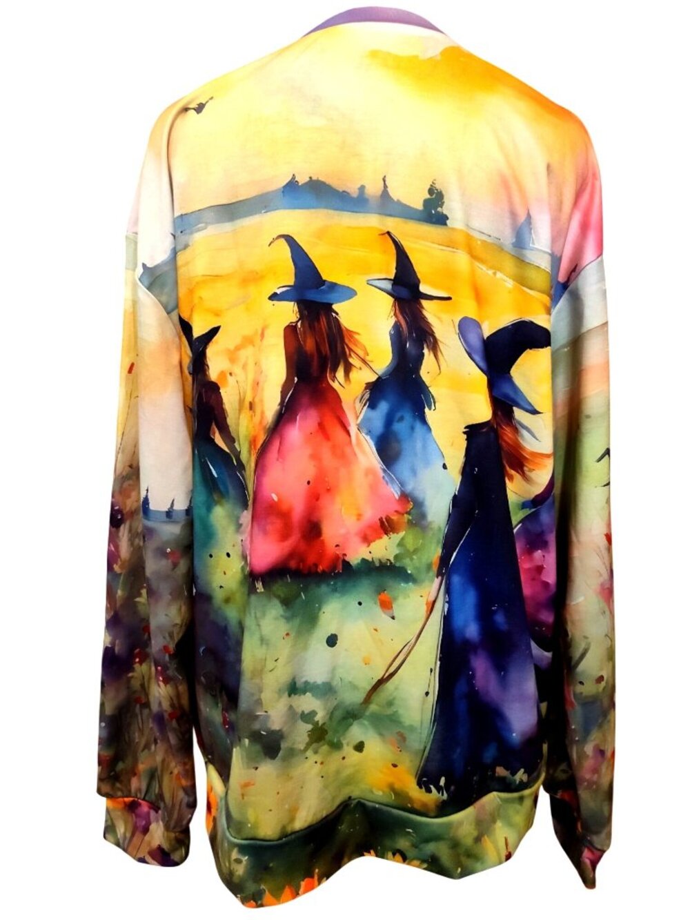 Witches Watercolor Graphic Sweatshirt With Vibrant Multicolor Design Long Sleeve - Picture 1 of 4